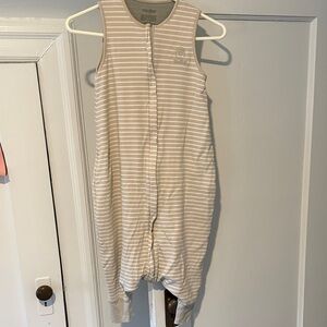 Cooling Striped Sleeveless toddler Sleep Sack with legs- Neutral Beige & White
